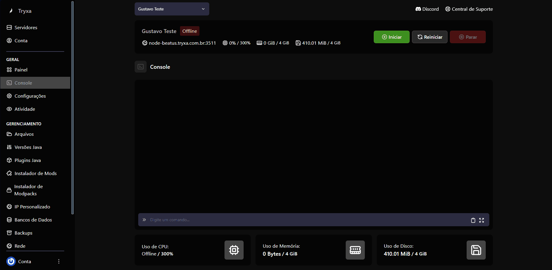 Painel Pterodactyl Minecraft